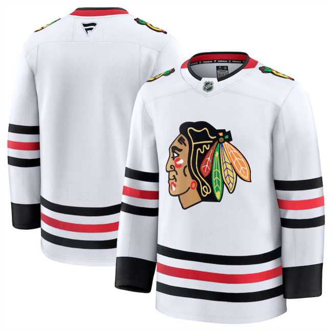 Mens Chicago Blackhawks Custom White 2024-25 Away Stitched Hockey Jersey